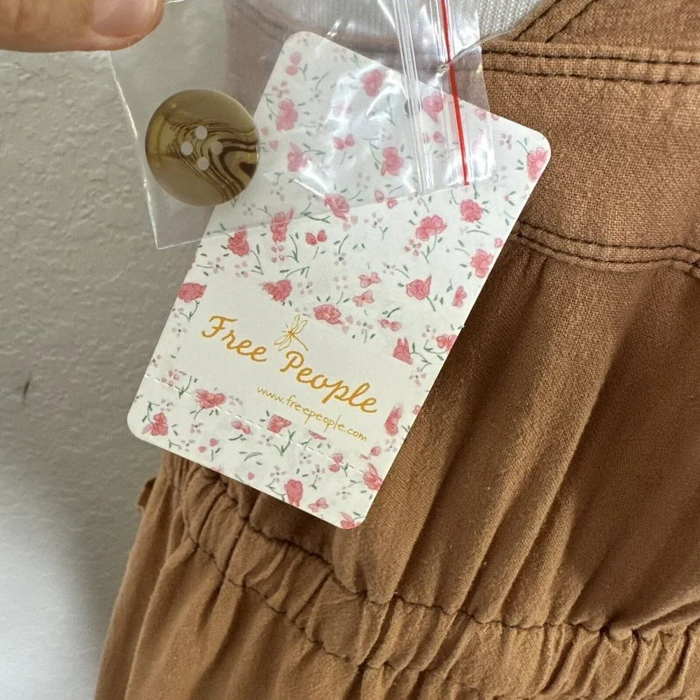 NWT Free People Catch The Breeze Midi Dress sz M medium Linen Amber Waves Tiered - Picture 11 of 14